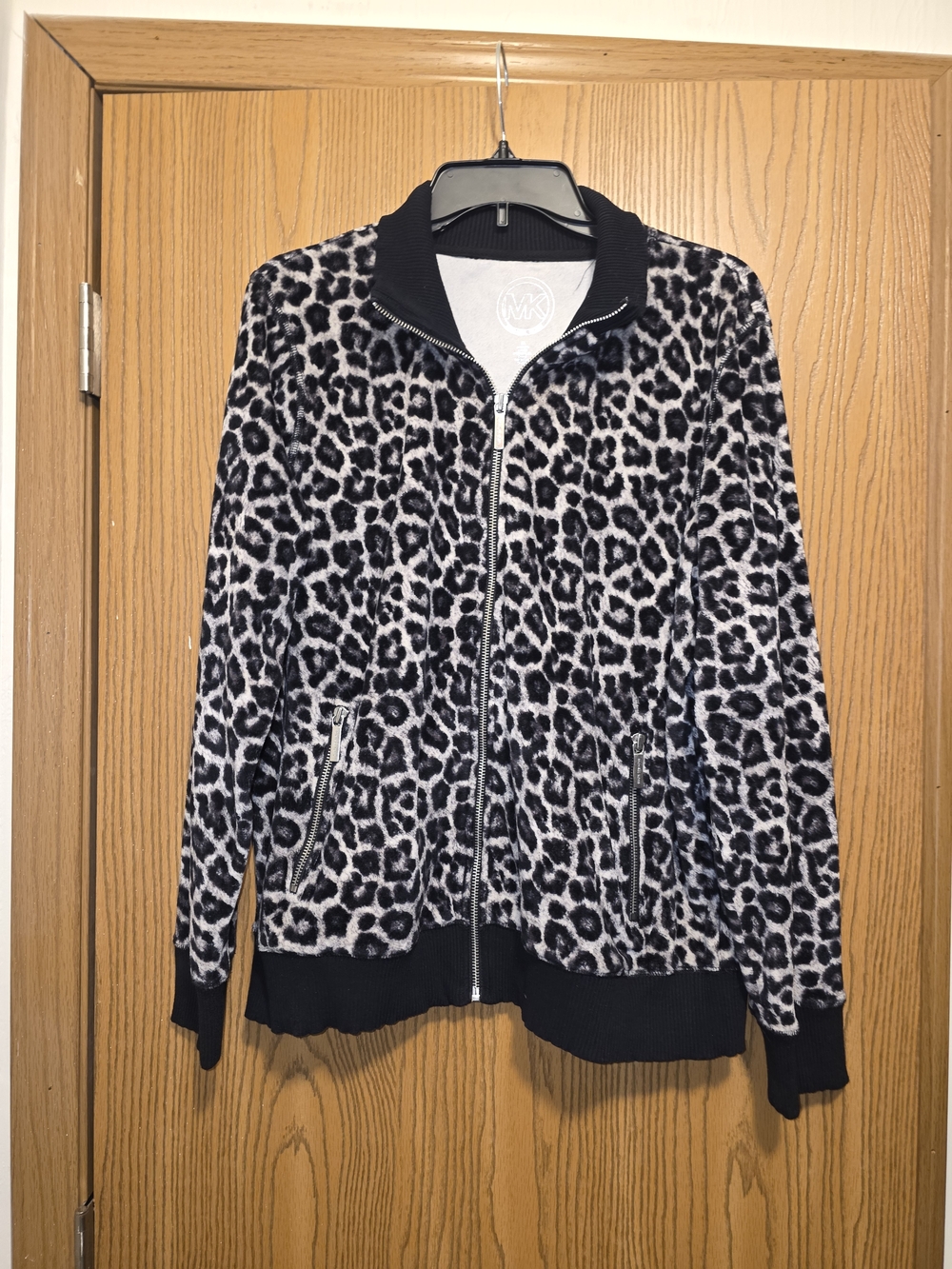 Michael Kors Black & White Leopard Zip Bomber Jacket - Picture 1 of 4